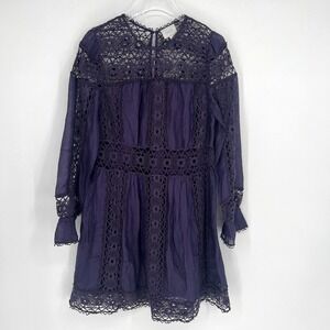 Jade by Johnny Was Dress Womens L Mitska Purple Embroidered Romantic Renaissance